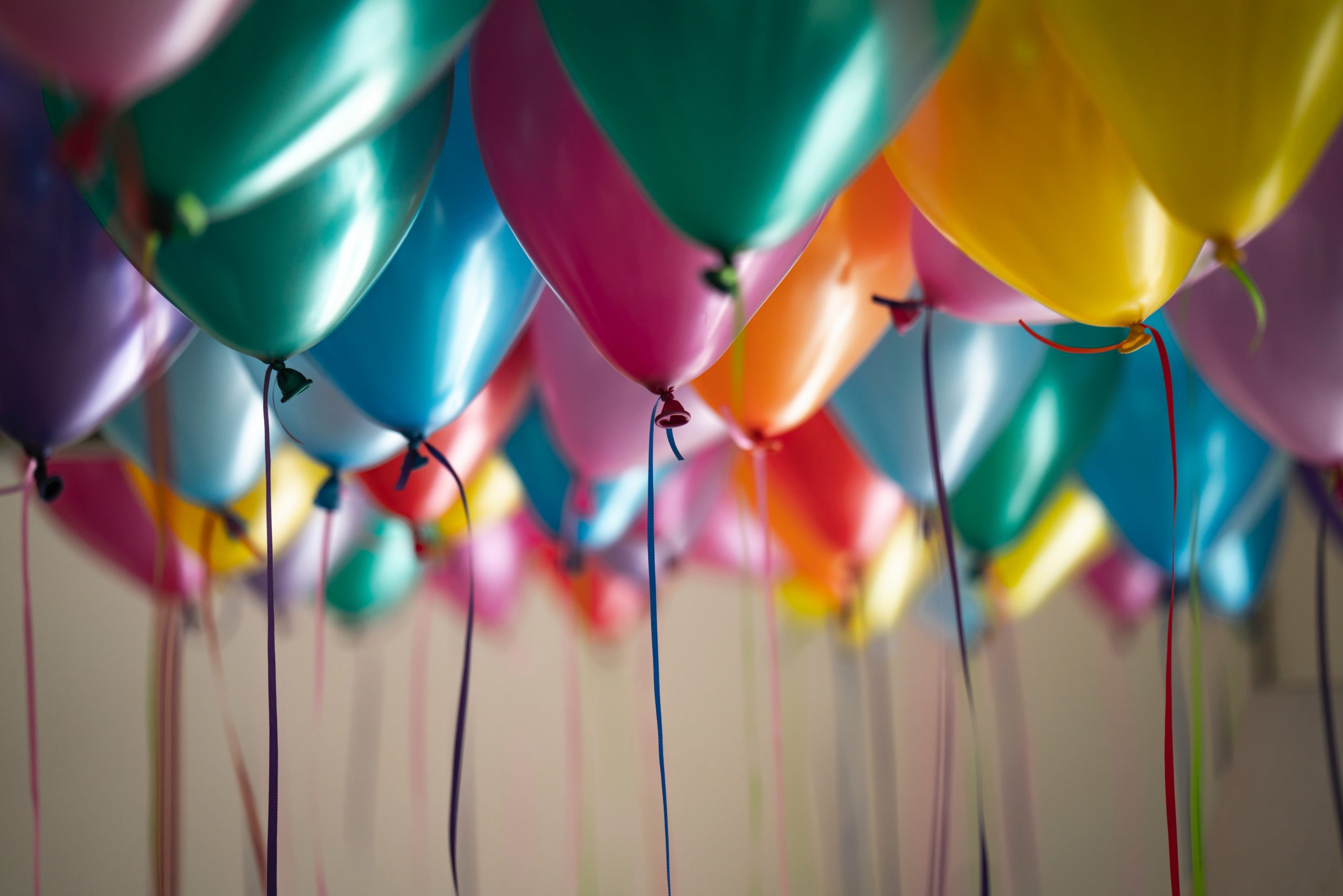 colourful balloons on the ceiling